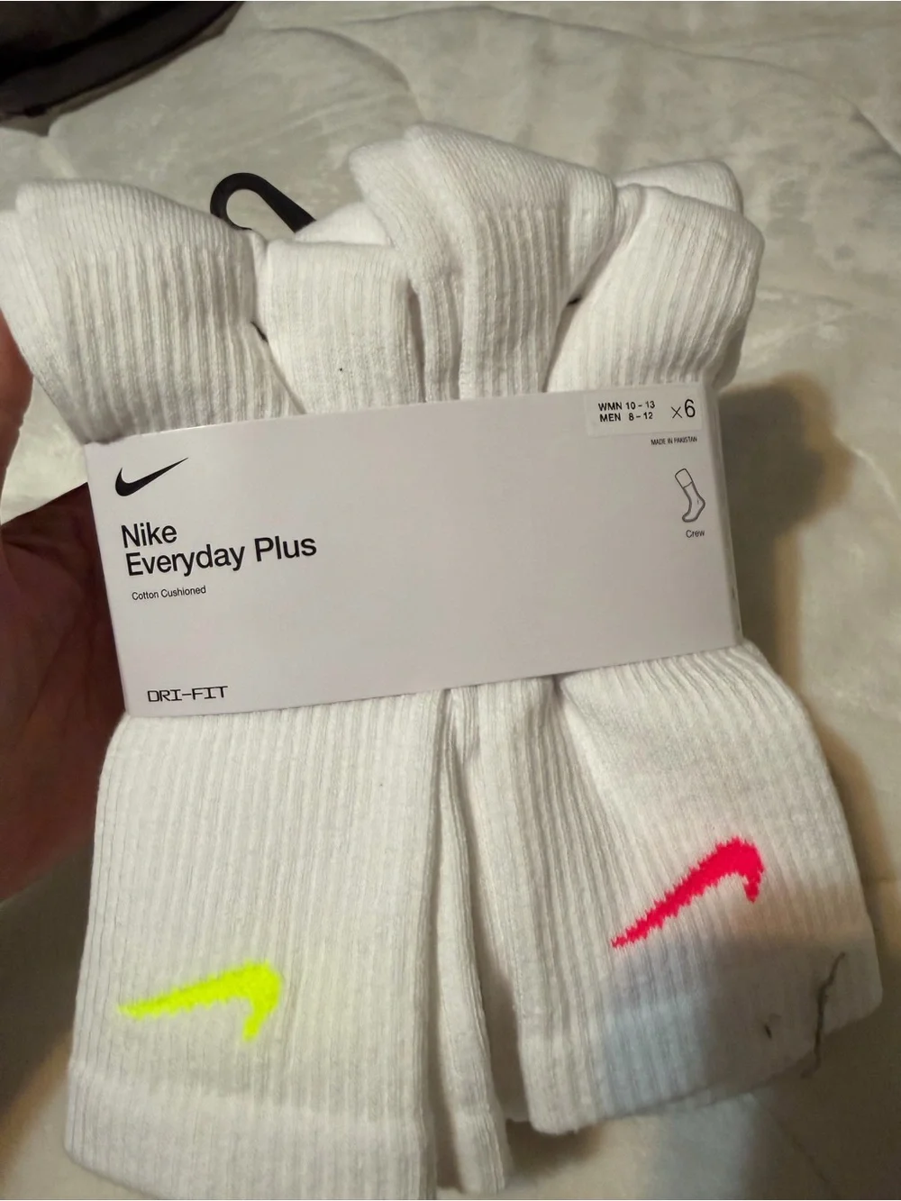 Nike White Athletic Crew Socks with Blue & Orange Accents - 6 Pack